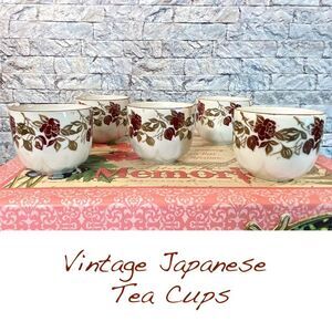 Vintage Japanese Tea Cups Floral Hand Painted 5 Pieces Bone China